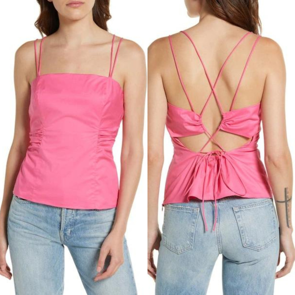 FRAME GATHERED STRAPPY TIE-BACK TOP IN HOT‎ PINK NWT WOMEN'S SIZE MEDIUM